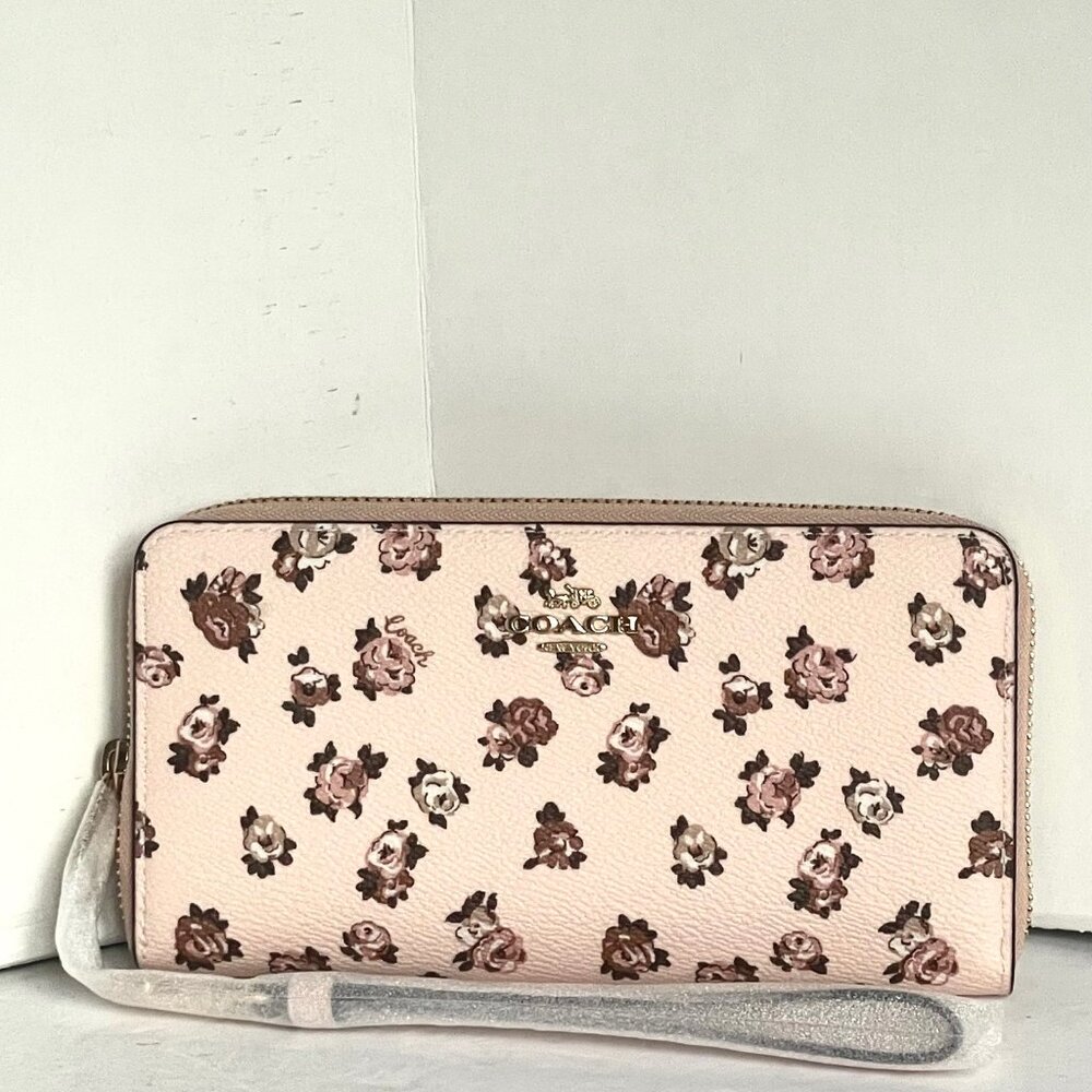 Coach Long Zip Phone Wallet Rosette Floral Wristlet Pink Canvas CZ329 Strap